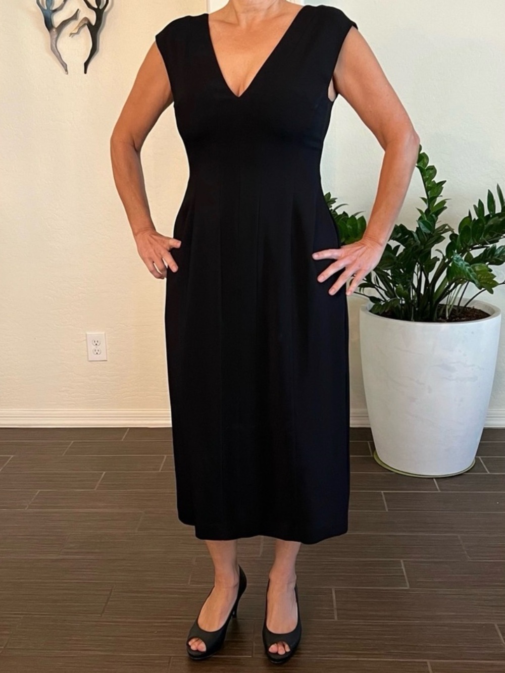 Banana Republic Black V-Neck Midi Dress